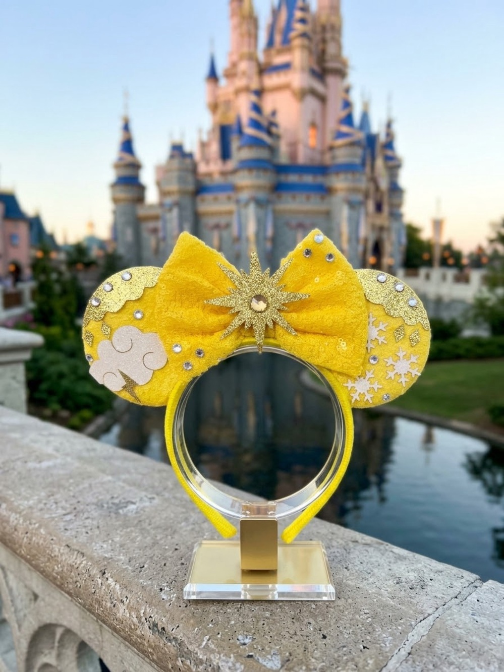 Handmade Yellow Glitter Minnie Ears with Gold Star Bow